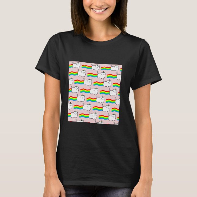 Regnbågs rosa bakgrund med katt t shirt (Framsida)