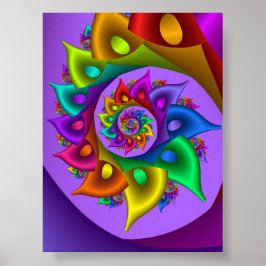 Regnbågs Snurra Spiral Kalejdoskop Fraktal Konst Poster
