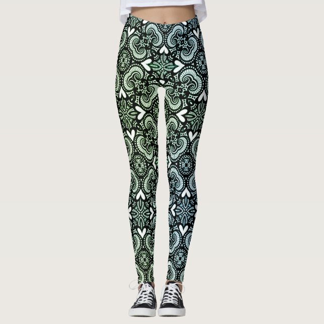 Regnbågs Spets & Hjärtan Leggings (Framsida)