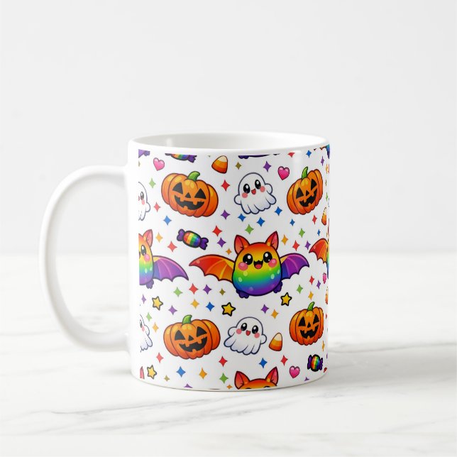 🦇🌈 Regnbågs-spöklik festgäng Crew Kaffemugg (Vänster)