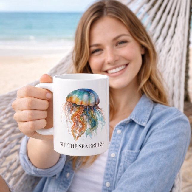 Regnbågs Tidvatten Maneter: Akvarell Konst  Kaffemugg (Skapare uppladdad)
