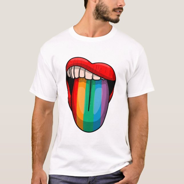 Regnbågs Tunga Pride Månad LGBTQ Modig Pride Desig T Shirt (Framsida)