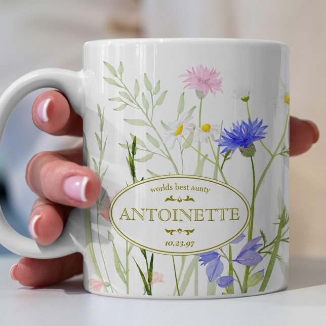 Regnbågs Vild blomning Illustrated Birthday Messag Kaffemugg (Skapare uppladdad)