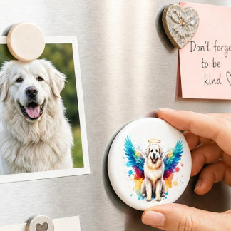 Regnbågsängel Great Pyrenees Hund Vattenfärg Magnet