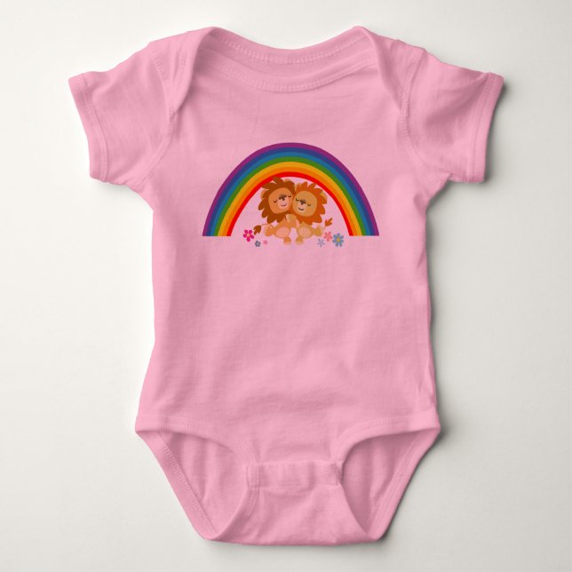 Regnbågsapparat för Tango-Cute Tecknad Lejon Baby Tee (Framsida)