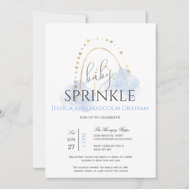 Regnbågsbaby sprinkles för pojke inbjudningar (Framsida)