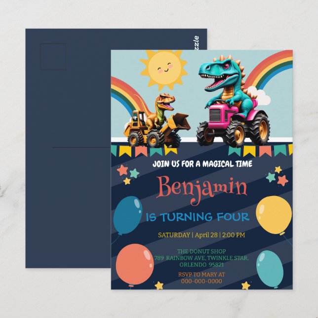 Regnbågsballong från födelsedagspennan vykort (Fram/baksida)