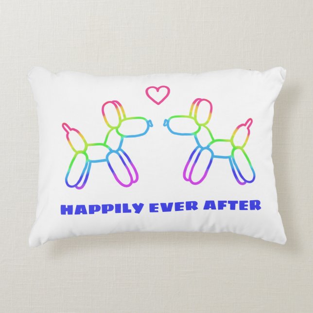 Regnbågsballonghundar "Happily Ever After" -kudde Prydnadskudde (Framsidan)
