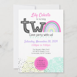 Regnbågsbebis Flickas 2-årsdag Kawaii Kritiskt Fot Inbjudningar