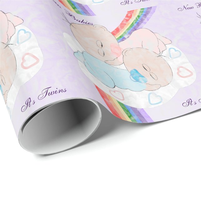 Regnbågsbebis Tvillingar Anpassade Presentpapper (Rullad Hörn)