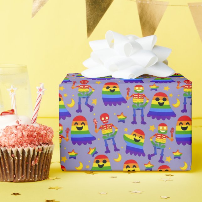 🦇🌈 Regnbågsben och stjärnor  Presentpapper (Födelsedagsfest)