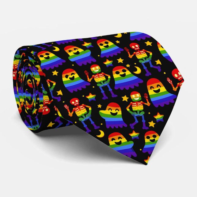 🦇🌈 Regnbågsben och stjärnor  Slips (Rullad)