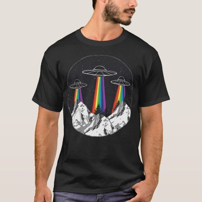 Regnbågsbergens Ufon Främlingsfarkost T Shirt (Framsida)