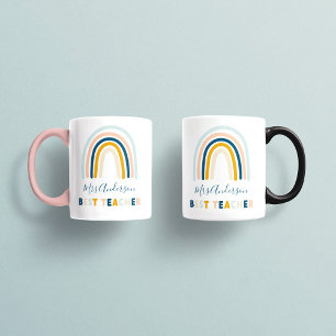 Regnbågsblått gult personligens bästa lärare kaffemugg