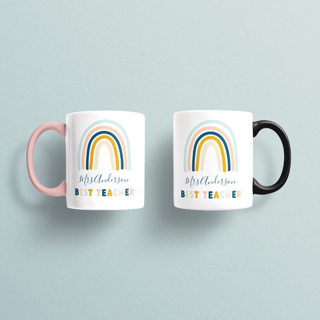 Regnbågsblått gult personligens bästa lärare kaffemugg (Skapare uppladdad)