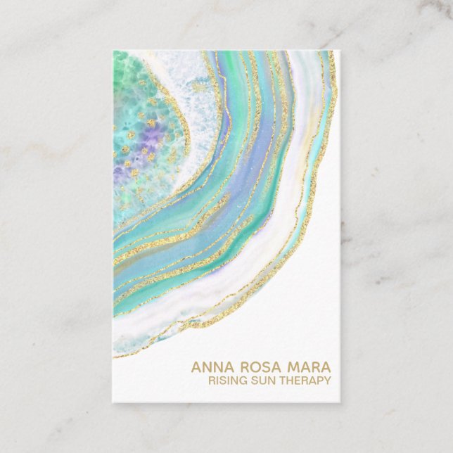 *~* Regnbågsblått Mint Guld Glitter pastellagerat Visitkort (Framsida)