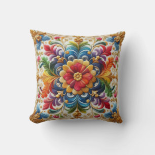 Regnbågsblomma Broderi Ser Blommig Design Kudde