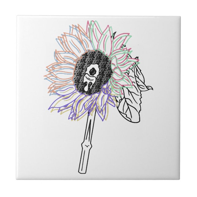 Regnbågsblomma Funky Konst Kakelplatta (Framsidan)