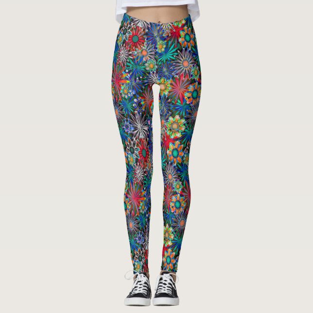 Regnbågsblommig Mönstrad Leggings (Framsida)