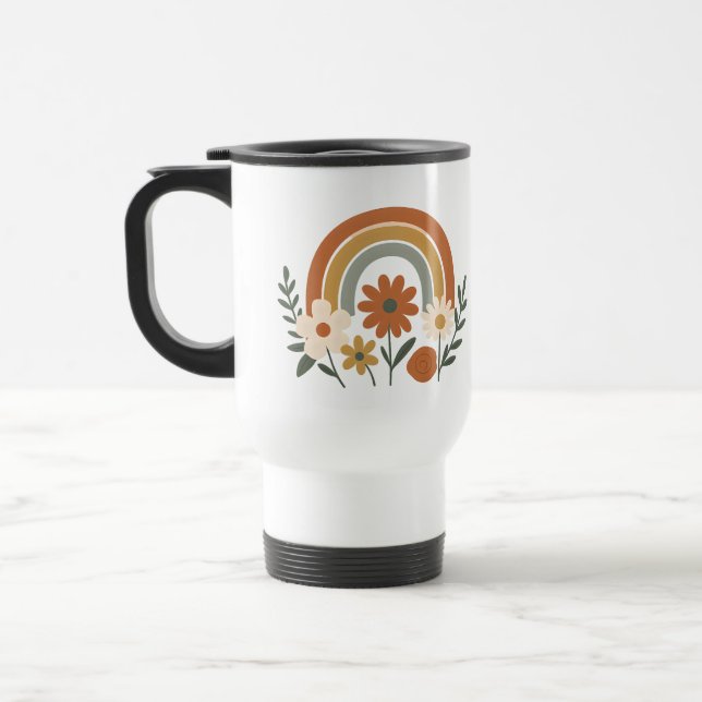 Regnbågsblommig Retro-resecopp Resemugg (Vänster)