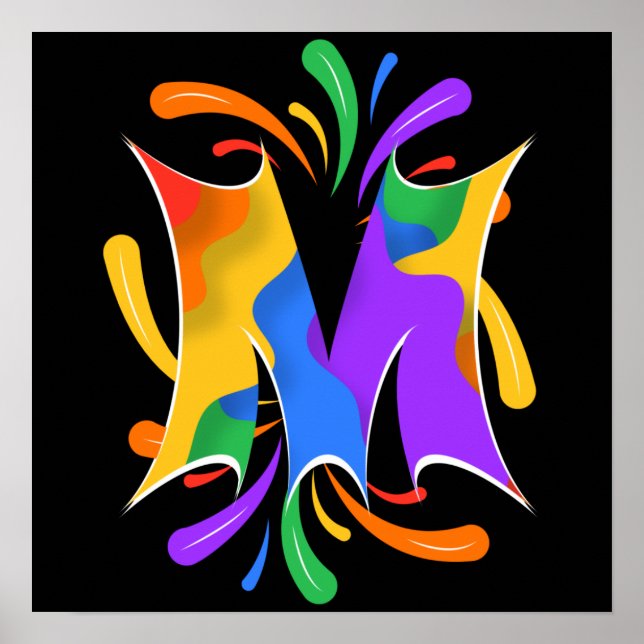 Regnbågsbokstav M Monogram Abstrakt Poster (Framsidan)