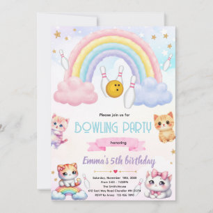 Regnbågsbowling katt festinbjudan inbjudningar