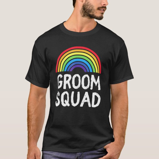 Regnbågsbröllop HBTQ+ Brudgum Squad Besättning Hom T Shirt (Framsida)