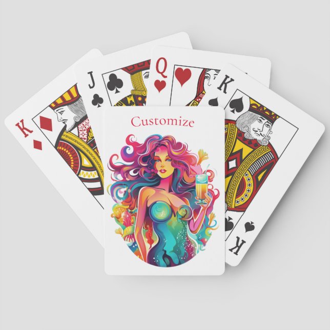 Regnbågsbunden Sjöjungfru med socktail Casinokort (Baksidan)