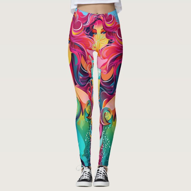 Regnbågsbunden Sjöjungfru med socktail Leggings (Framsida)