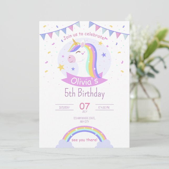 Regnbågsdagsinbjudan till Girls Boho Rainbow Inbjudningar (Stående Fram)
