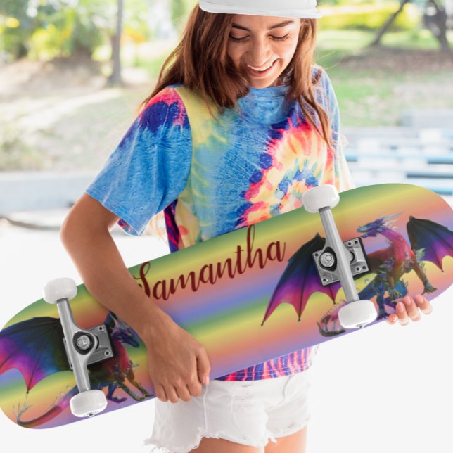 Regnbågsdrake Personligt Namn Mini Skateboard Bräda 18,5 Cm (Skapare uppladdad)