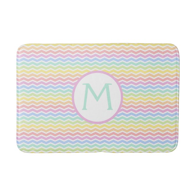 Regnbågsfärg Chevron Pastell Monogram Badrumsmatta (Framsidan)