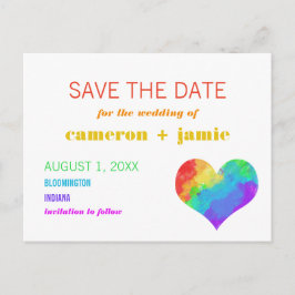 Regnbågsfärg hjärta gay lesbisk Save the Date Meddelande Vykort