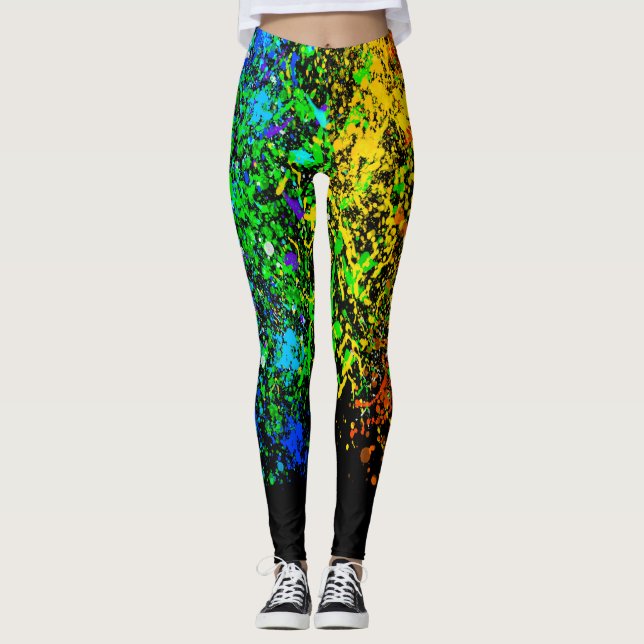 Regnbågsfärg Målarstänk Dropp Mode Leggings (Framsida)