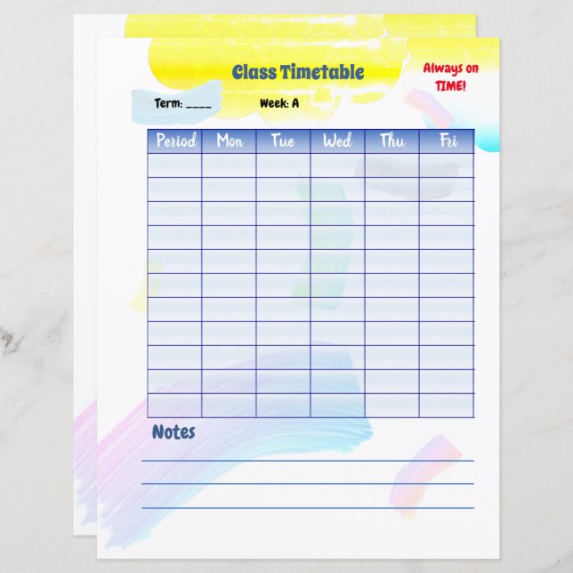 Regnbågsfärg Student, klassschema (Fram/baksida)