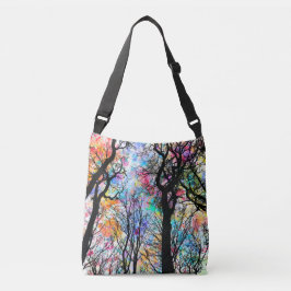 Regnbågsfärgad himlar, svart silhuett träd axelväska