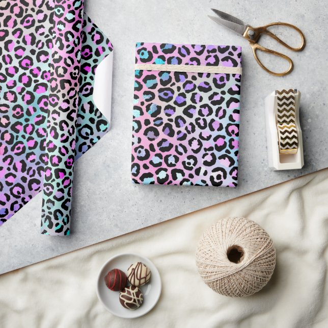 Regnbågsfärgad Iriserande Gradient och Leopardsmäc Presentpapper (Hantverk)