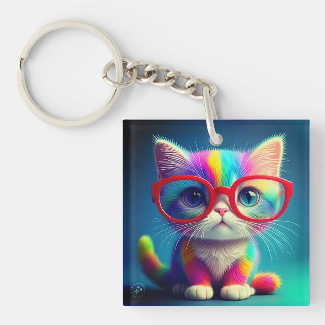 Regnbågsfärgad kattunge som bär glasögon-46568 (Framsidan)
