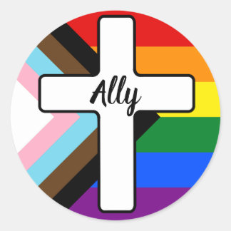Regnbågsfärgad kors Progress Pride-flagga Allierad Runt Klistermärke