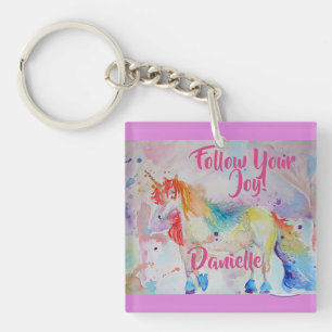 Regnbågsfärgad Rosa Nyckelring för Unicorn