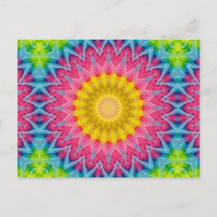 Regnbågsfärgad Tie-Dye Mandala med livfull symmetr Vykort