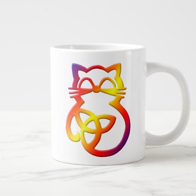 Regnbågsfärgad triquetra-keltisk katt stor mugg jumbo mugg (Höger)