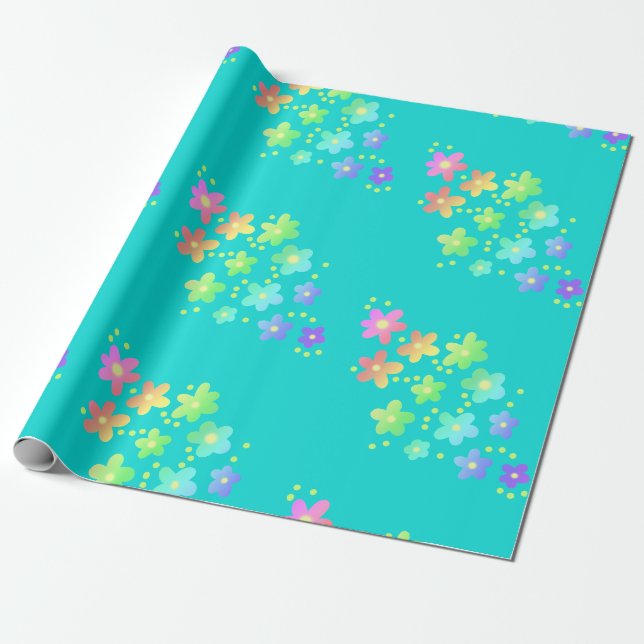 Regnbågsfärgade blommor i presentpapper (Utrullad)