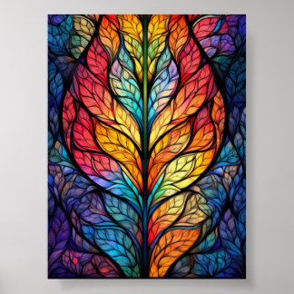 Regnbågsfärgade glasblad med livfull botanica poster
