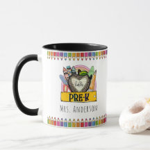 Regnbågsfärgade pennor lärare mugg