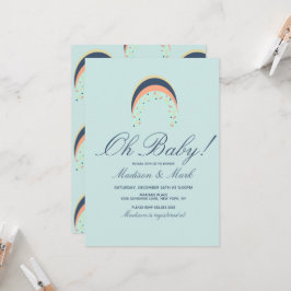 Regnbågsfärgade penseldrag Baby Shower Blå Inbjudningar