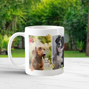 Regnbågsfärgade söta tassavtryck Fyra husdjursfoto Kaffemugg