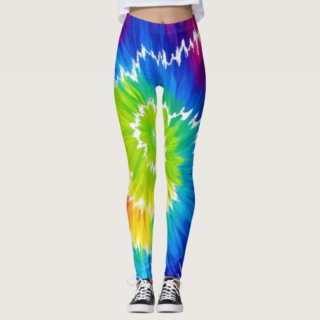 Regnbågsfärgade Tie Dye-leggings 🌈 | Färgglada Sp Leggings (Framsida)