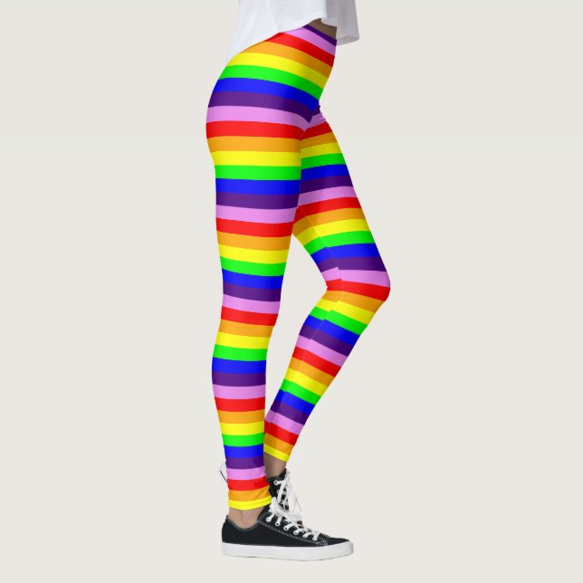 Regnbågsfärger Horisontella smala ränder Färgglada Leggings (Höger)