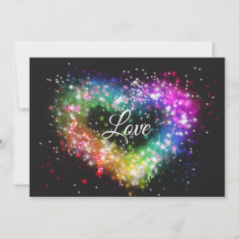 Regnbågsfärger sprejfärg gnistrande glitterhjärta  inbjudningar